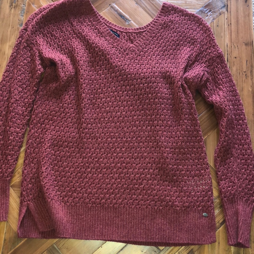 american eagle rust v neck sweater
